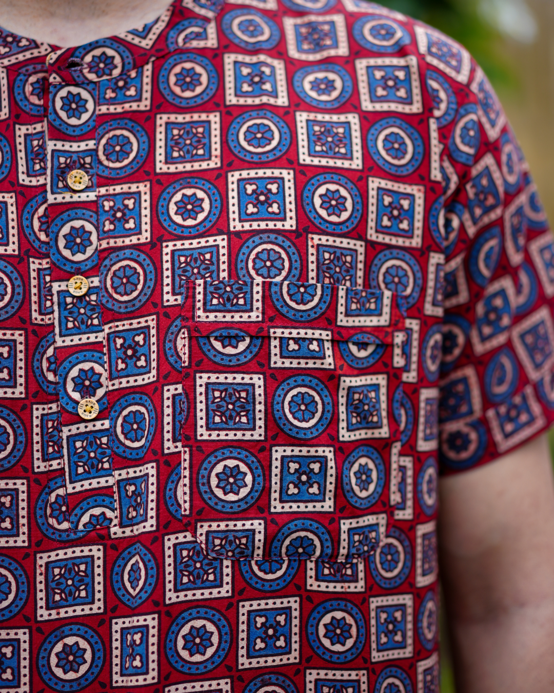 Red Ajrak Pure Cotton Bushirt for Men